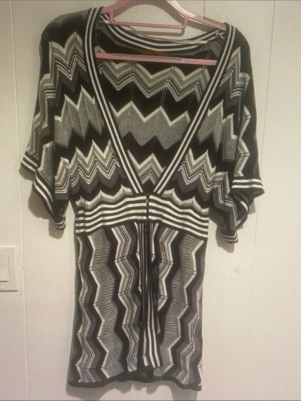 Bellini Black & White Chevron Tie-Waist Cardigan